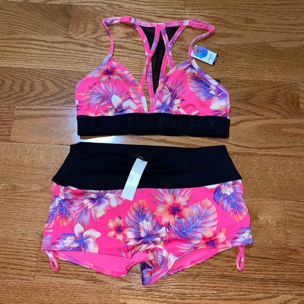PINK Sport bralette and shorts